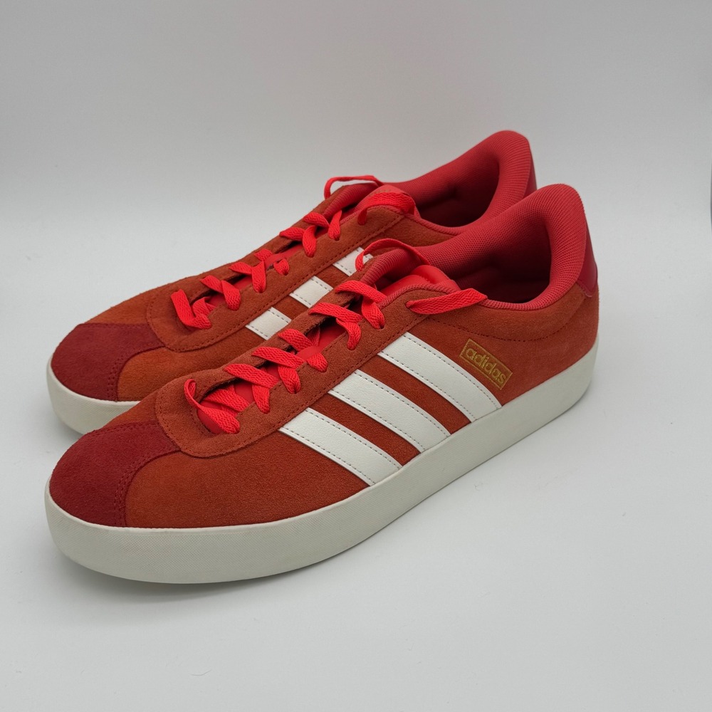 Adidas VL Court 3.0 Shoes Men US 11.5 Red Orange Suede Low Top Sneakers ID6300